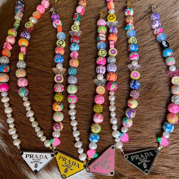 Upcycled Prada Pendent Beaded Necklace - Picture 5 of 7